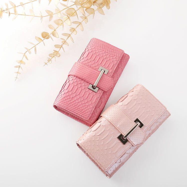 ダイヤモンド パイソン 財布 ベルトデザイン かぶせ 長財布 レディース 4FA