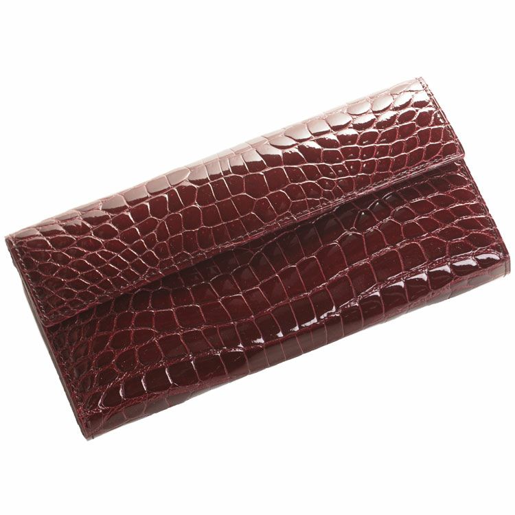 クロコダイル 長財布 レディース 日本製 かぶせ 背面L字ファスナー