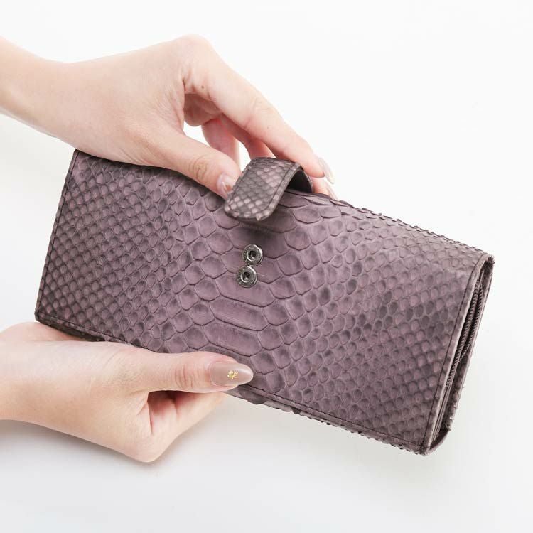 ダイヤモンド パイソン 長財布 レディース かぶせ 財布 L字ファスナー 4FA