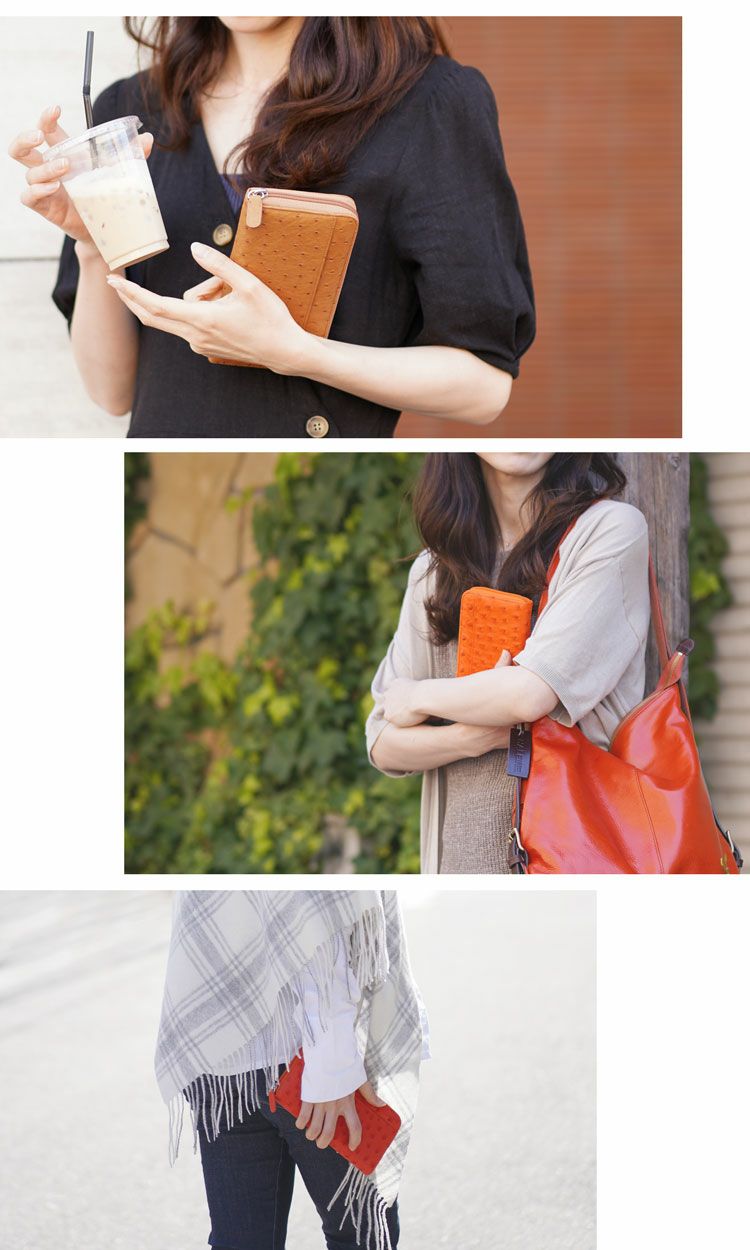 プレゼントに大好評のオーストリッチラウンドファスナー長財布レディース全19色(No.3113)