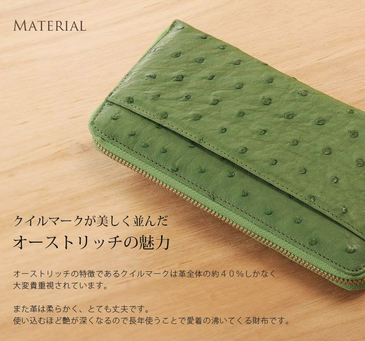 オーストリッチ 長財布 ラウンドファスナー レディース 革 本革 レザー