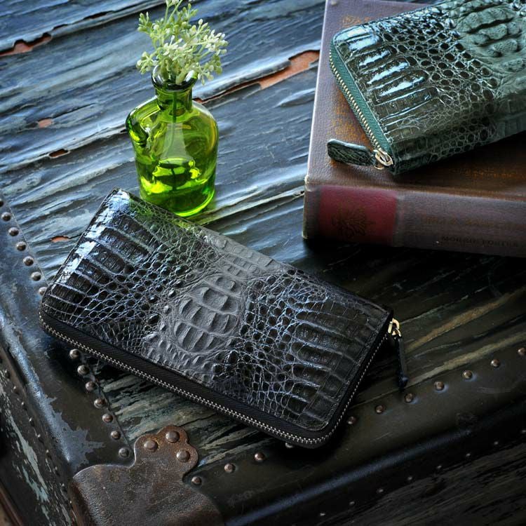 カイマン  長財布 ブラック  CAIMAN  ラウンドファスナー ラウンドファスナー長財布 メンズ レディース 本革 鰐革 長財布 人気