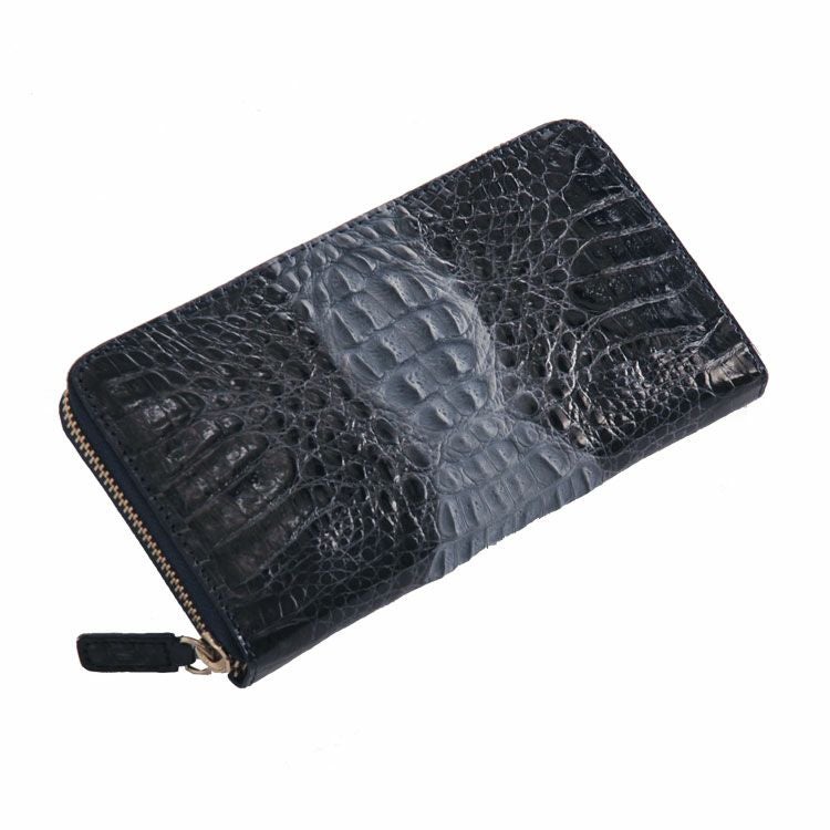 カイマン  長財布 ブラック  CAIMAN  ラウンドファスナー カイマン 長財布 ラウンド ファスナー シャイニング 加工 シルバー