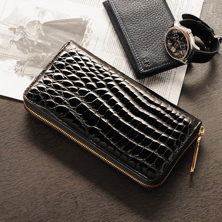 シャイニングクロコダイルラウンド長財布 ゴールド金具 (No.06000599)☆