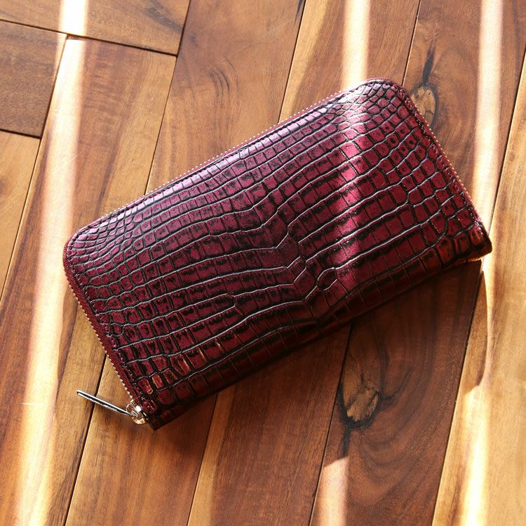 クロコダイル 長財布 センター取り 一枚革 ラウンドファスナー 日本製