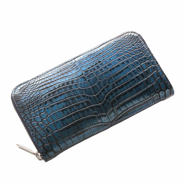 クロコダイル 長財布 センター取り 一枚革 ラウンドファスナー 日本製