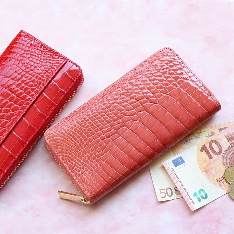 クロコダイル 長財布 レディース ラウンドファスナー シャイニング