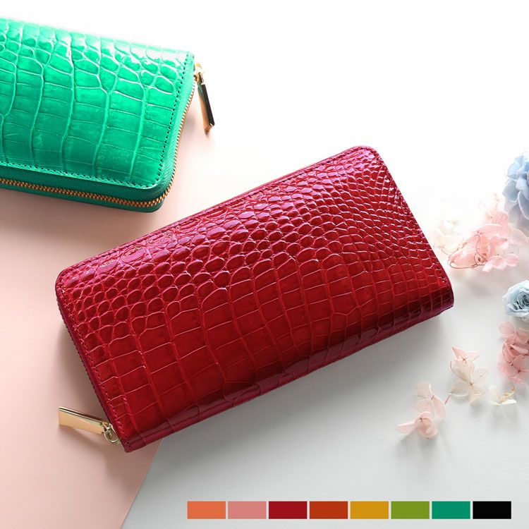 クロコダイル 長財布 レディース ラウンドファスナー シャイニング