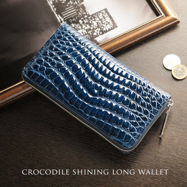 クロコダイル 長財布 シャイニング 加工 レディース メタル ラウンド
