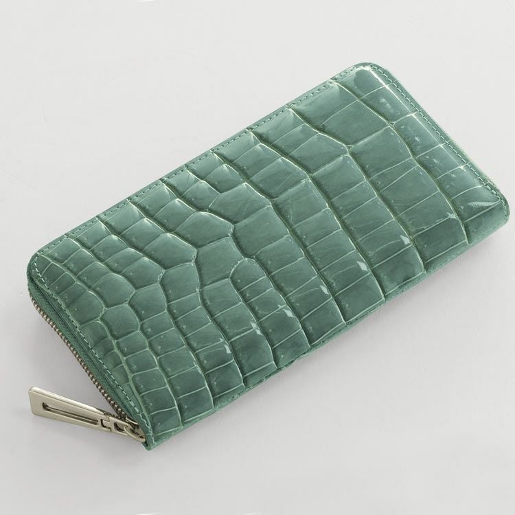 クロコダイル 長財布 シャイニング 加工 レディース メタル ラウンド