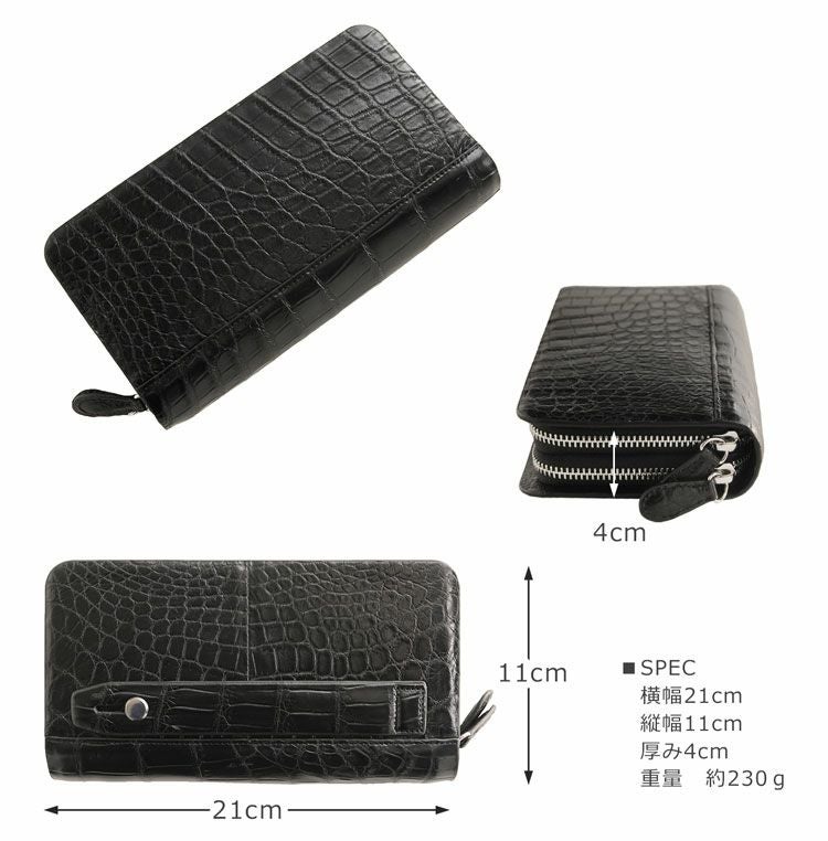 ■クロコダイル オーガナイザー 長財布■ダブルラウンドファスナー 財布■ブラック クロコダイル 多機能 長財布 トラベル オーガナイザー ダブル