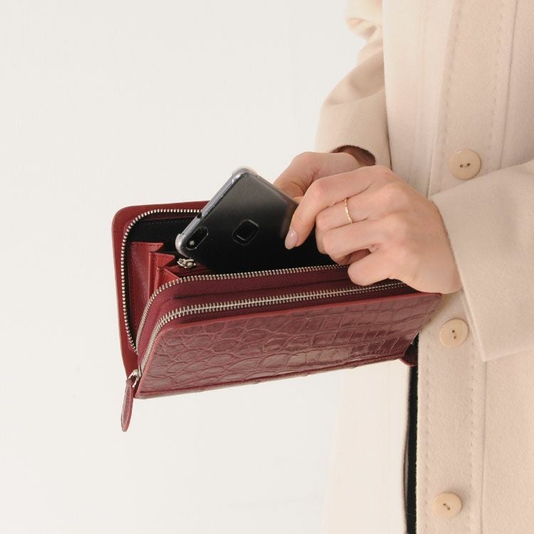 クロコダイル 多機能 長財布 トラベル オーガナイザー ダブル