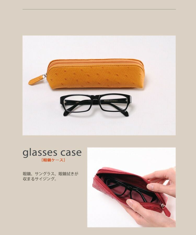 オーストリッチ ペンケース 眼鏡ケース コスメポーチ 4FA