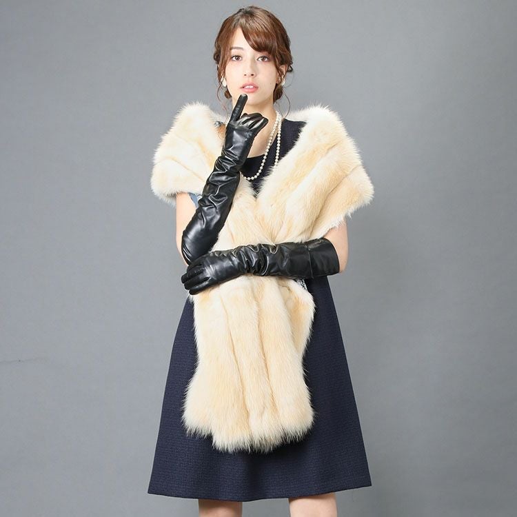 ロシアン セーブル ストール ロング ポケット 付き 220cm レディース