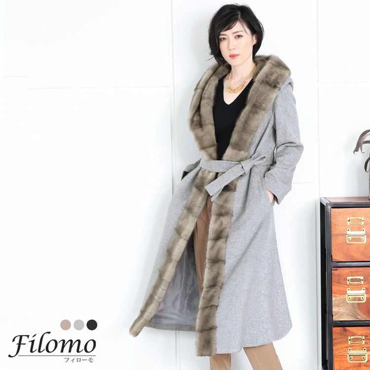 Filomo ミンク トリミング ロング コート カシミヤ ブレンド ウール