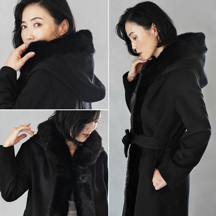 Filomo ミンク トリミング ロング コート カシミヤ ブレンド ウール