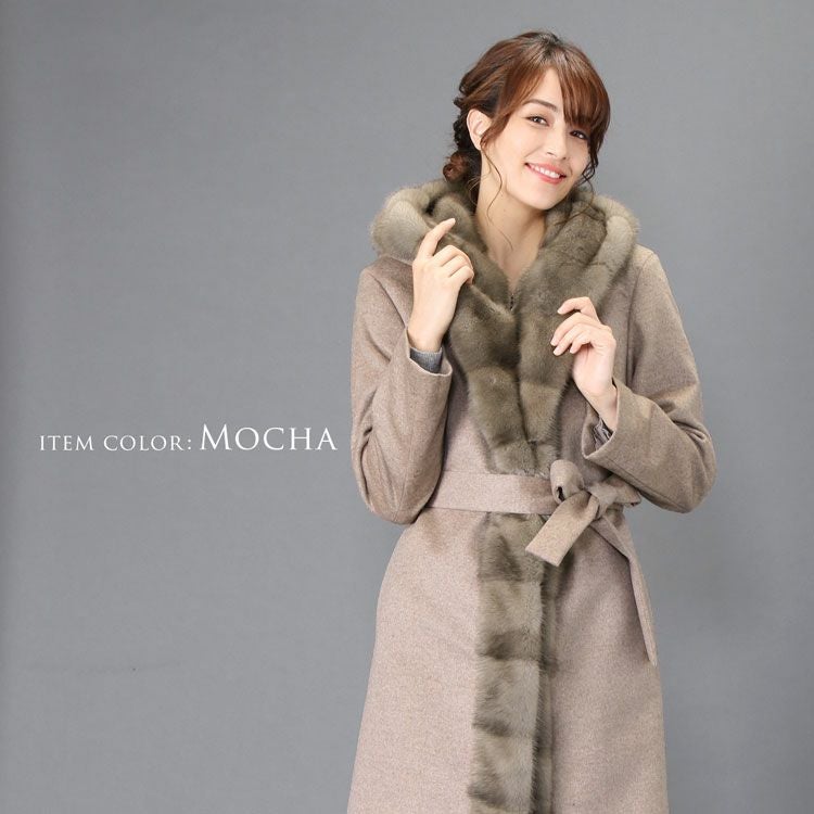 Filomo ミンク トリミング ロング コート カシミヤ ブレンド ウール