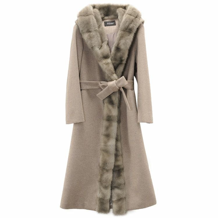 Filomo ミンク トリミング ロング コート カシミヤ ブレンド ウール