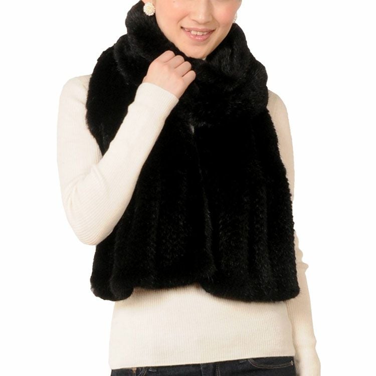 ミンク編み込みフリルロング マフラー 7F