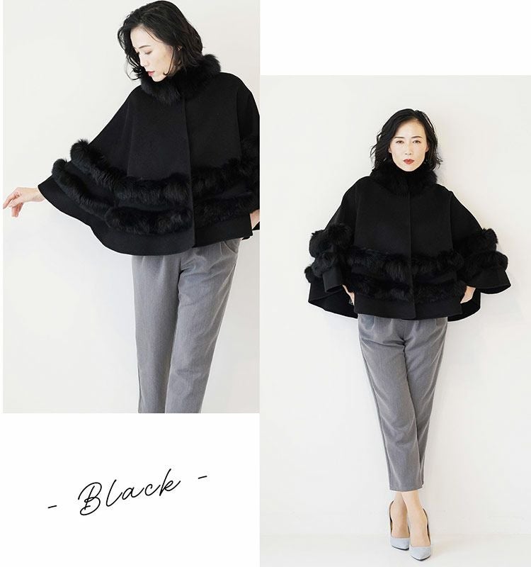 Filomo ケープコート カシミヤブレンドウール 一枚仕立て フォックス