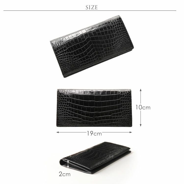 クロコダイル 長財布 センター取り 一枚革 マット 加工 ブラック 内装