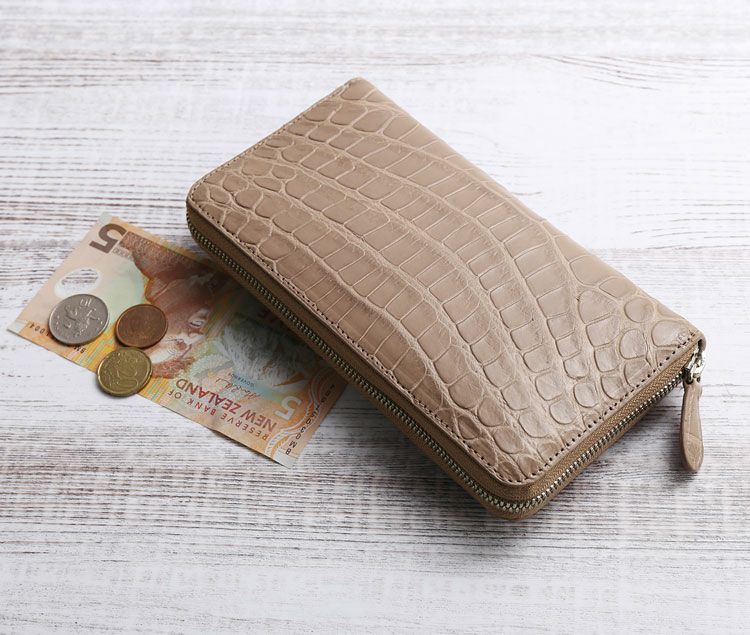 スモール クロコダイル レディース 長財布 ラウンドファスナー マット