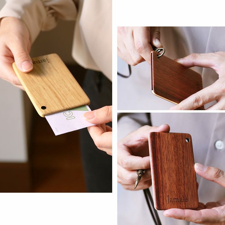 名入れ 可能】 Jamale 天然木 縦型 ICカードケース 日本製 【ネコポス