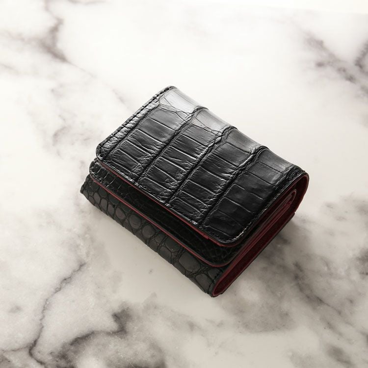 クロコダイル ミニ 財布 レディース 三つ折り マット 加工 コンパクト
