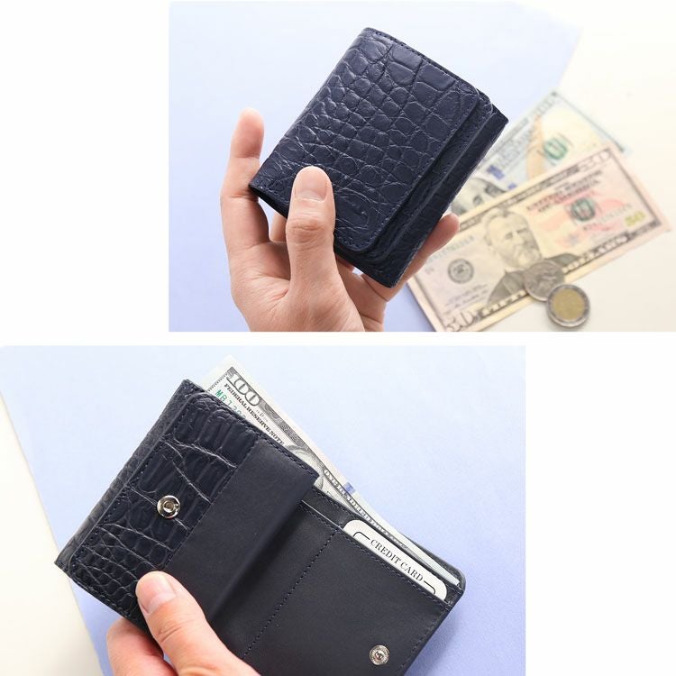 クロコダイル ミニ 財布 レディース 三つ折り マット 加工 コンパクト