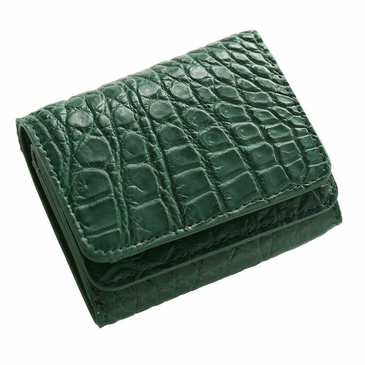クロコダイル ミニ 財布 レディース 三つ折り マット 加工 コンパクト
