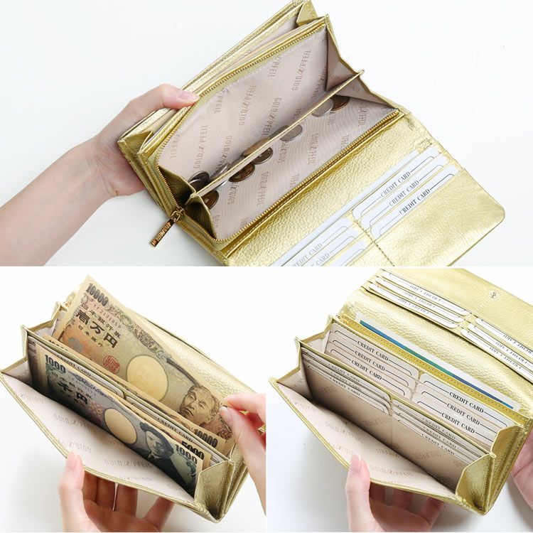 GOLD PFEIL 長財布 レディース 本革 かぶせ 革 ゴールドカラー 牛革