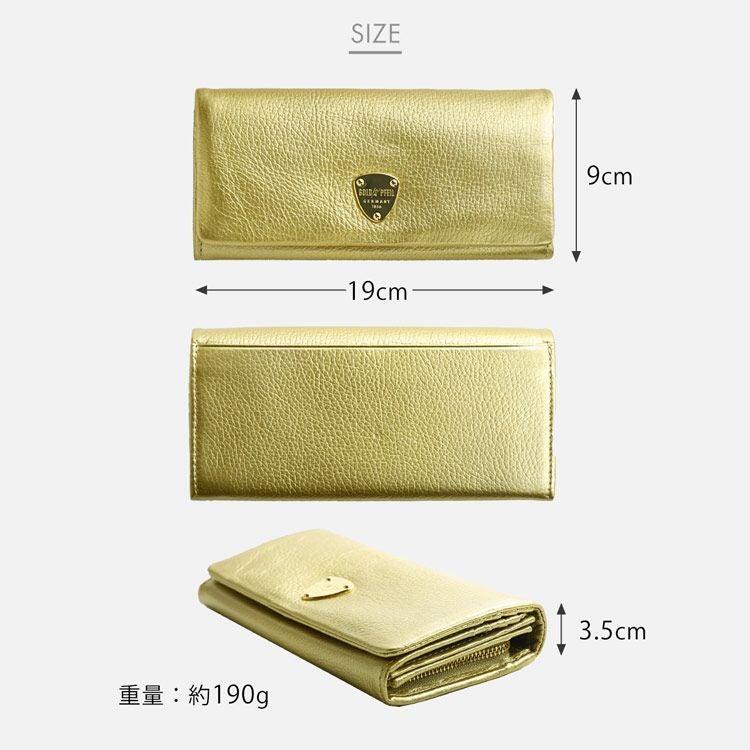 GOLD PFEIL 長財布 レディース 本革 かぶせ 革 ゴールドカラー 牛革