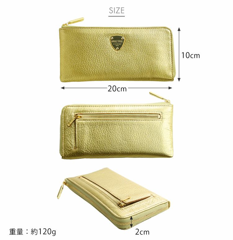 GOLD PFEIL 長財布 レディース 本革 L字ファスナー 革 ゴールドカラー