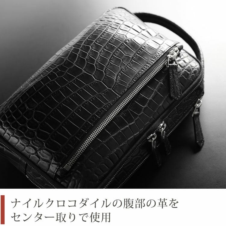 クロコダイル セカンドバッグ メンズ センター取り マット 加工 ダブル