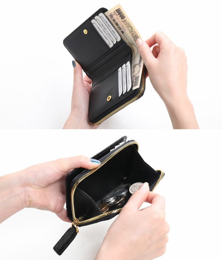 クロコダイル ミニ財布 レディース 本革 シャイニング 加工 4FA