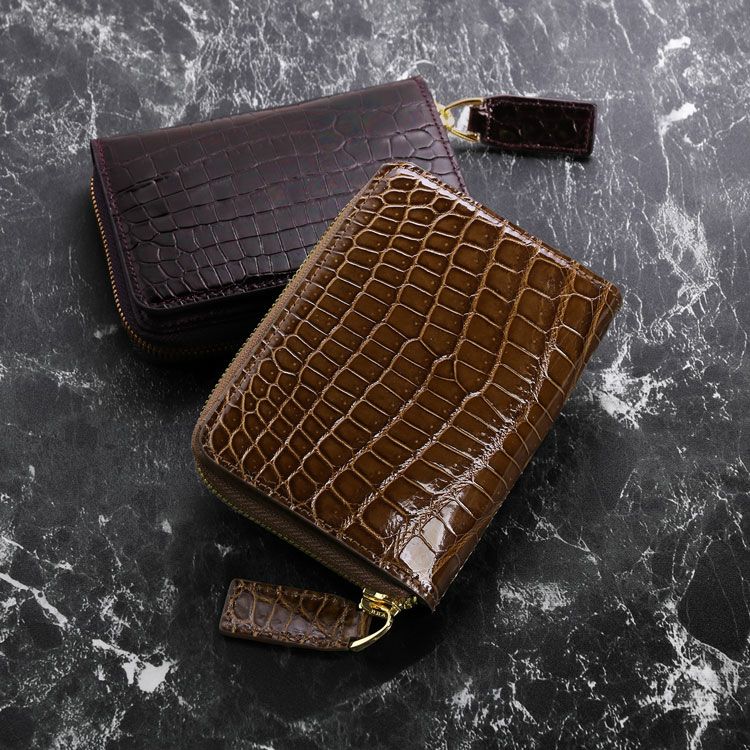 クロコダイル ミニ財布 レディース 本革 シャイニング 加工 4FA