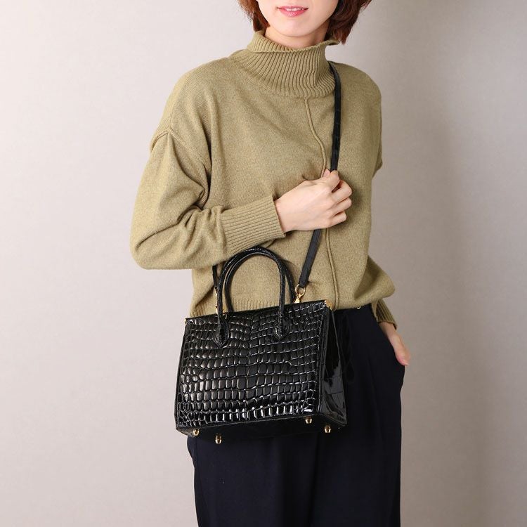 クロコダイル ハンドバッグ 2WAY ショルダーベルト付き レディース 4FA
