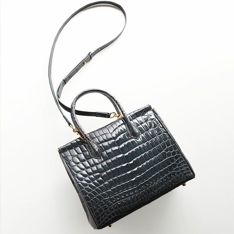 クロコダイル ハンドバッグ 2WAY ショルダーベルト付き レディース 4FA