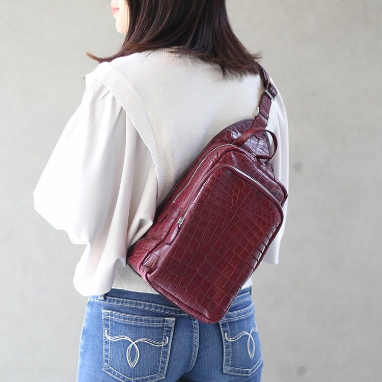 クロコダイル スリングショルダーバッグ 4FA クロコダイル スリングショルダーバッグ 4FA