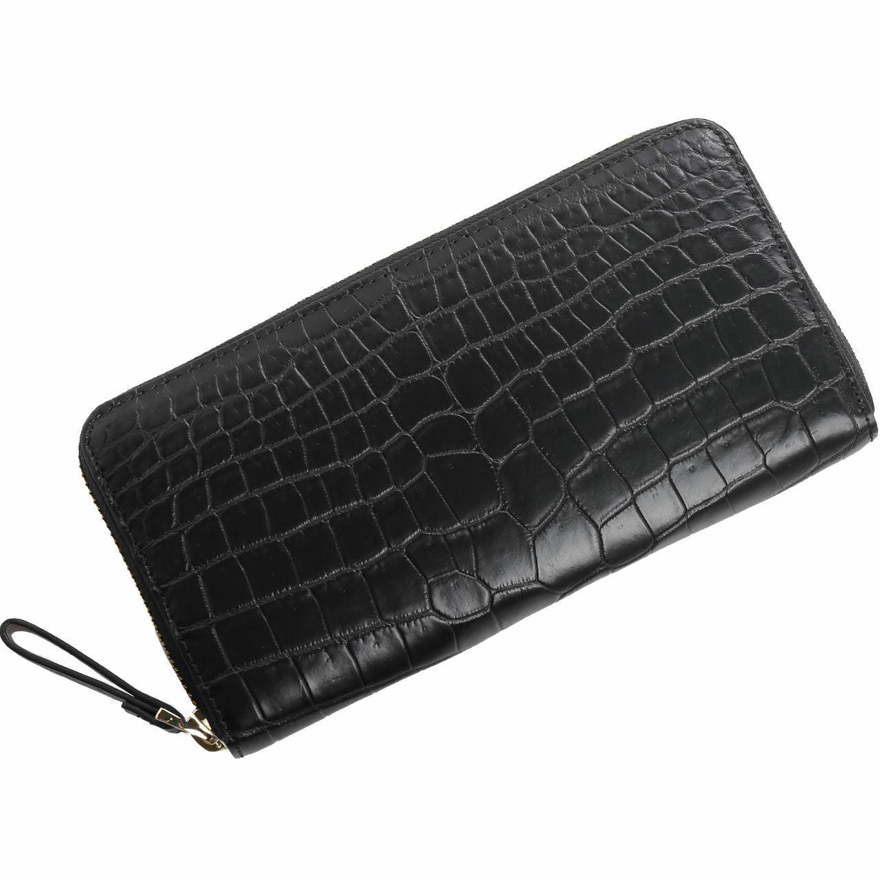 【クロコダイル】【エキゾチックレザー】 ラウンドファスナー / 長財布 / 黒 クロコダイル 長財布 レディース マット加工 ラウンドファスナー 一枚