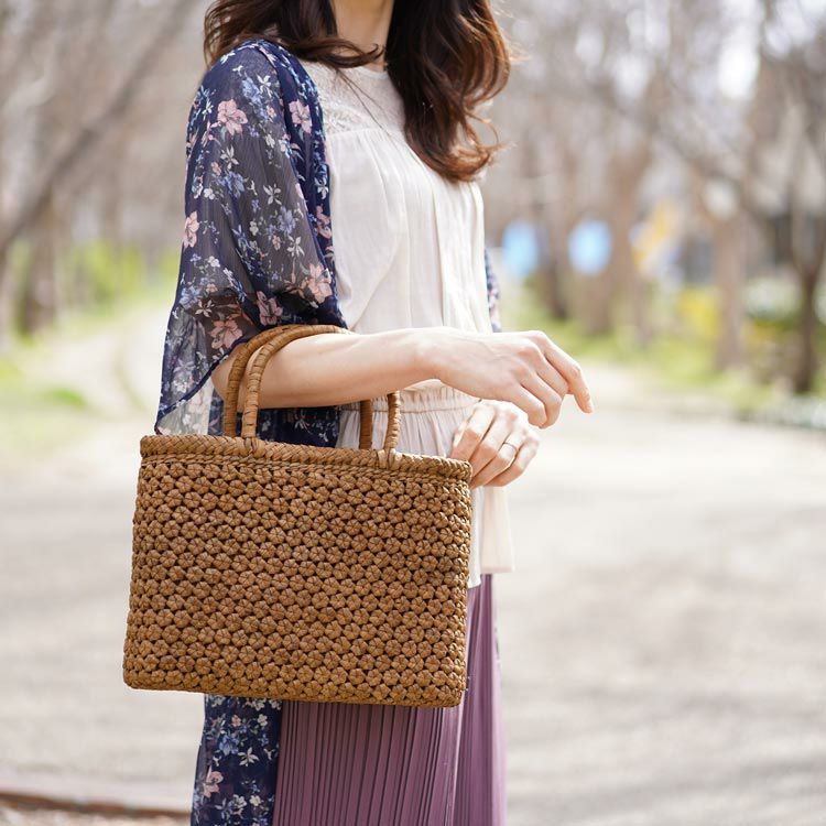 山葡萄 かごバッグ レディース 六角花編み 5mm 天然素材 手編み 山