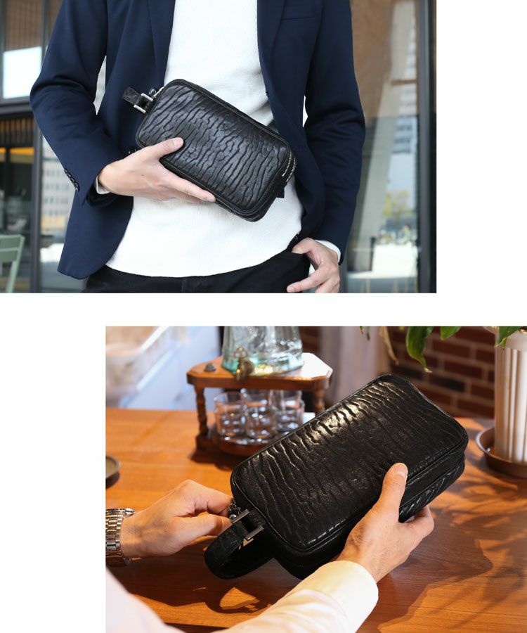 シールスキン セカンドバッグ ダブルファスナー メンズ 本革 アザラシ