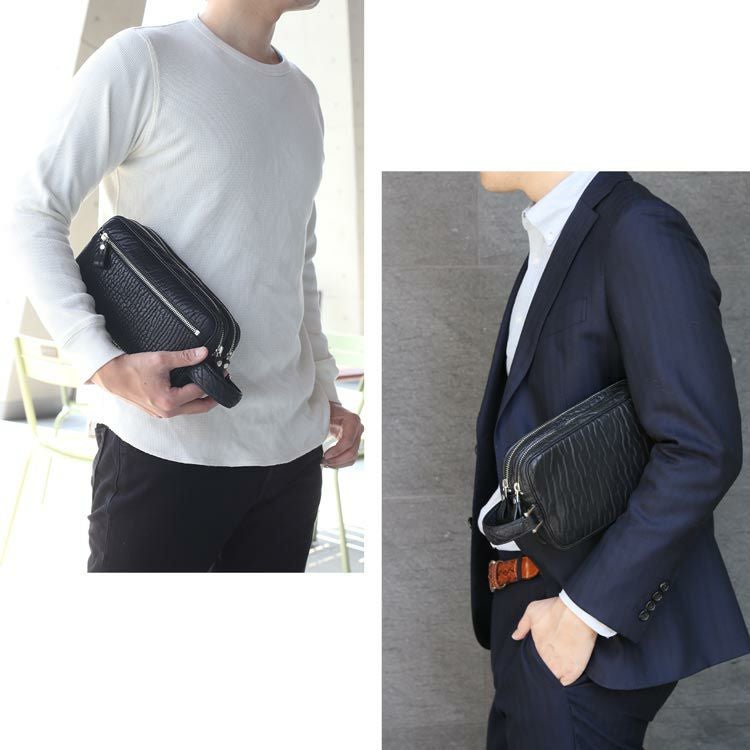 シールスキン セカンドバッグ ダブルファスナー メンズ 本革 アザラシ