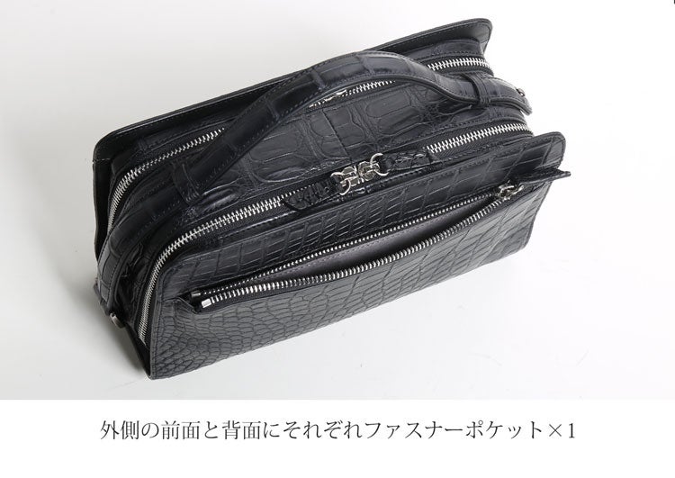 クロコダイル バッグ メンズ セカンドバッグ ダブルファスナー 保証