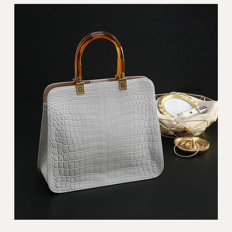 クロコダイル ハンドバッグ 2WAY べっ甲ハンドル バッグ レディース