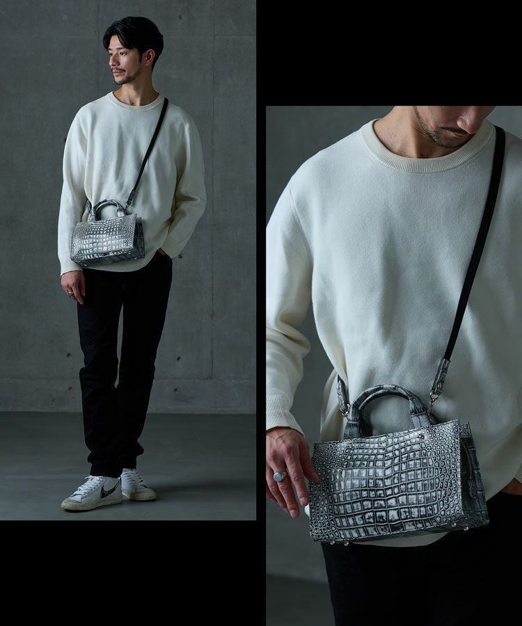 クロコダイル メンズ 2WAY ハンドバッグ 日本製 2WAY 4FA