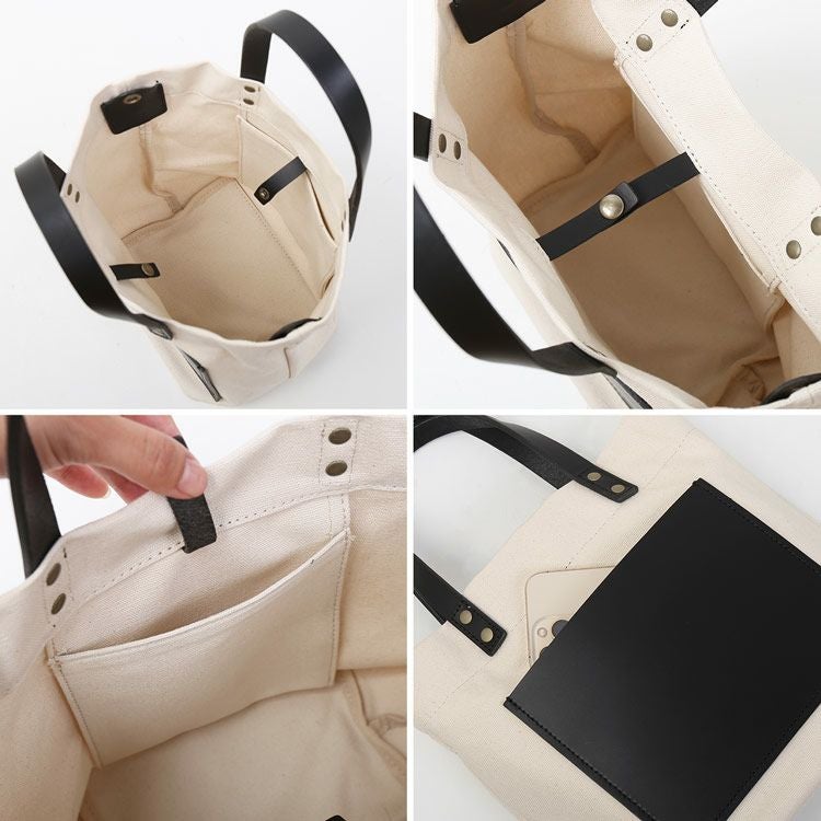 HALEINE キャンパス生地 ヌメ革 2WAY トートバッグ ショルダーベルト