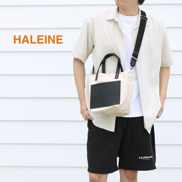 HALEINE キャンパス生地 ヌメ革 ショルダーバッグ メンズ