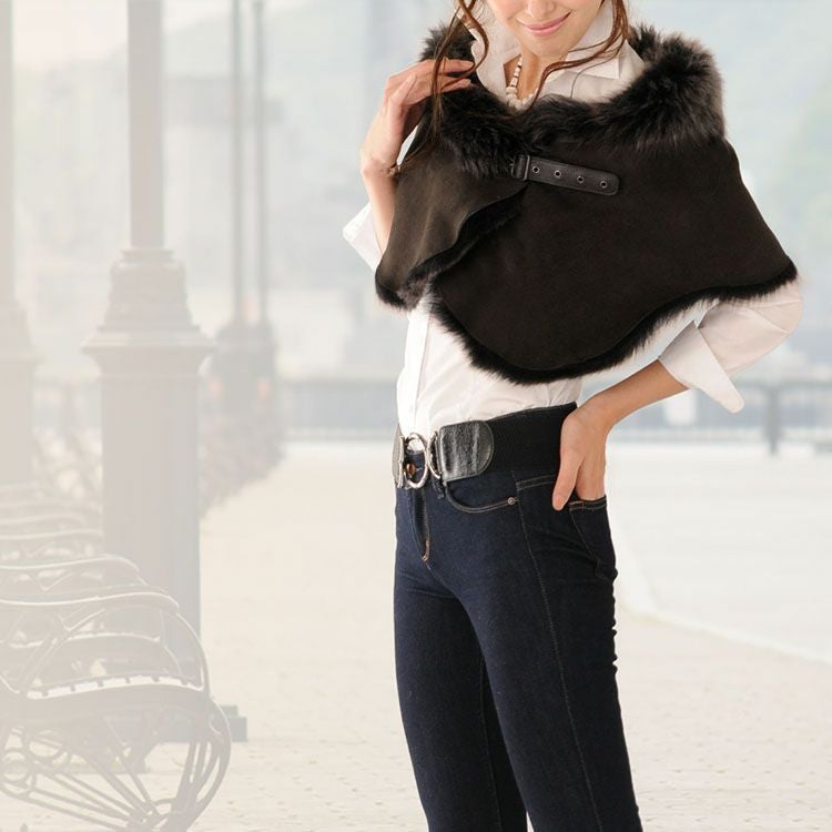 ムートン Wフェイス ケープ レディース 秋 冬 トスカーナ 大判