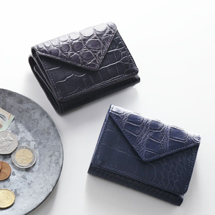牛革 マット コンパクト 財布 クロコダイル 型押し ギフト プレゼント